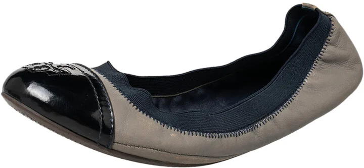Tory Burch Grey/Blue Leather And Elastic Gabby Scrunch Ballet Flats Size 38.5