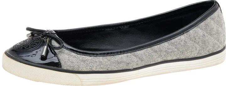 Tory Burch Grey Wool And Patent Leather Flats Size 37.5