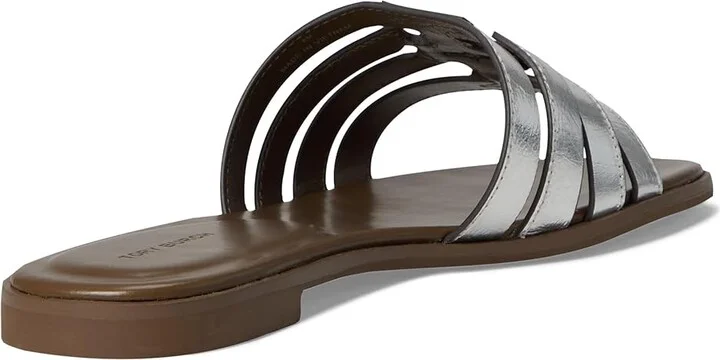 Tory Burch Ines Cage Slides Women's Sandals Silver/Wild Mushroom : 10 M, Leather/Rubber - Image 4