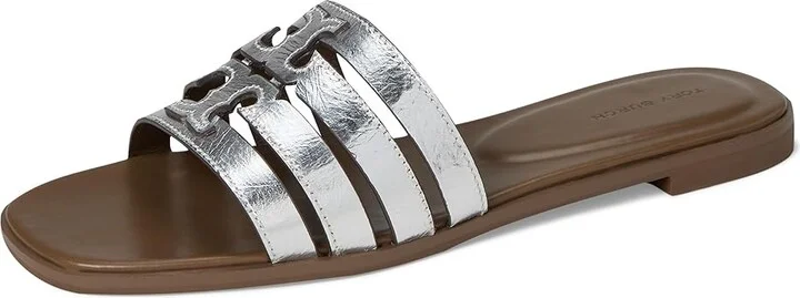 Tory Burch Ines Cage Slides Women's Sandals Silver/Wild Mushroom : 10 M, Leather/Rubber - Image 5