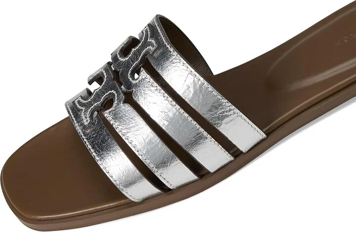 Tory Burch Ines Cage Slides Women's Sandals Silver/Wild Mushroom : 10 M, Leather/Rubber - Image 7