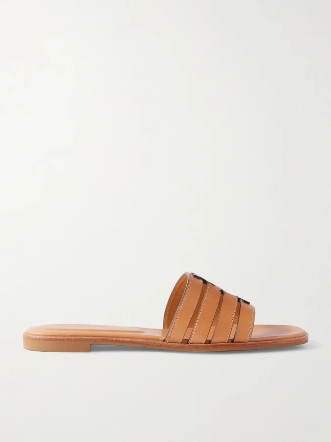 Tory Burch - Ines Cutout Leather Slides - Brown