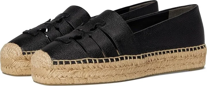 Tory Burch Ines Strap Platform Espadrille Women's Flat Shoes Perfect Black : 5 M, Leather