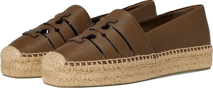 Tory Burch Ines Strap Platform Espadrille Women's Flat Shoes Wild Mushroom : 6.5 M, Leather