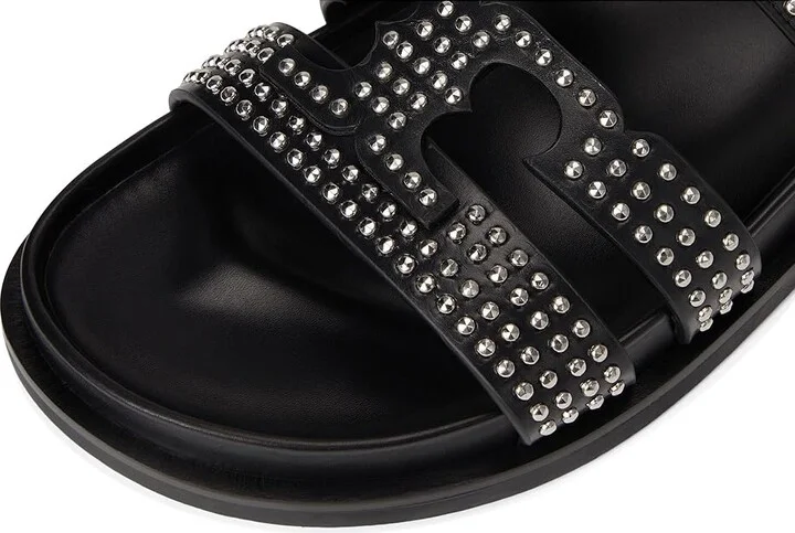 Tory Burch Ines Stud Sport Slide Women's Sandals Perfect Black/Silver : 5 M, Leather - Image 7