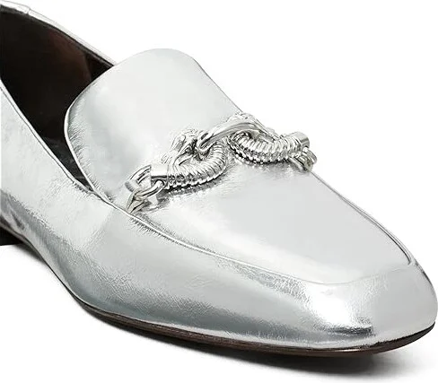 Tory Burch Jessa Loafers Women's Flat Shoes Silver : 7.5 M, Leather - Image 3