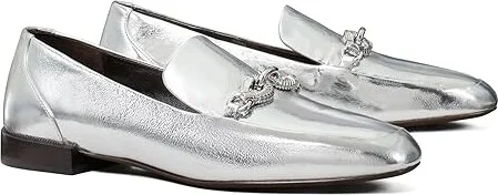 Tory Burch Jessa Loafers Women's Flat Shoes Silver : 7.5 M, Leather
