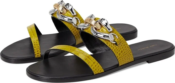 Tory Burch Jessa Two Band Sandals Women's Wedge Shoes Green Tomato : 10 M, Leather