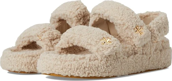 Tory Burch Kira Shearling Sport Sandal Women's Sandals Taupe : 10.5 M, Leather/Rubber/Wool