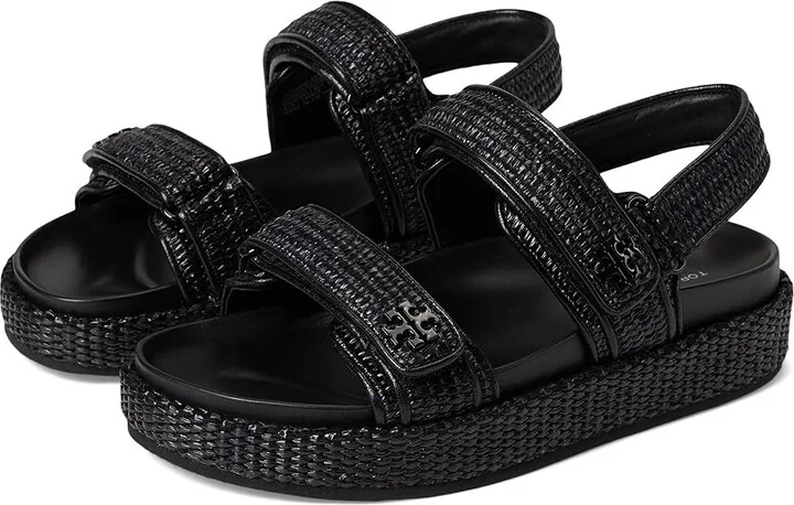 Tory Burch Kira Sport Sandals Women's Wedge Shoes Black : 8.5 M, Leather