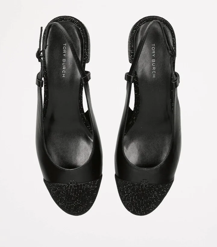 Tory Burch Leather Embellished Slingback Pumps 45 - Image 4