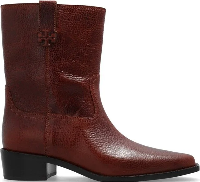 Tory Burch Logo Embossed Ankle Boots