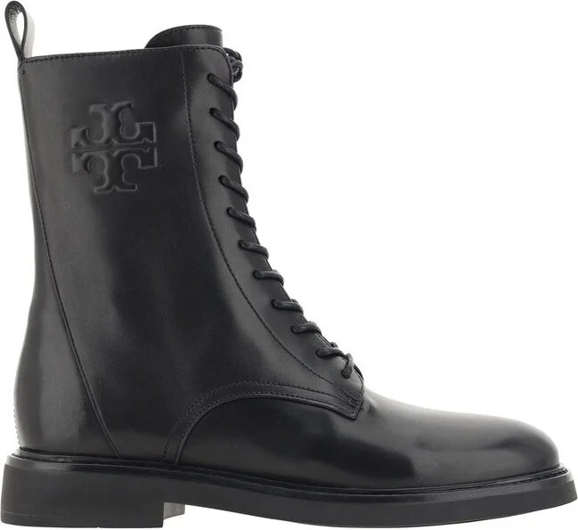 Tory Burch Logo Embossed Side-Zip Combat Boots