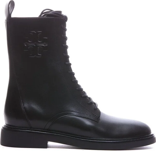 Tory Burch Logo Embossed Side-Zip Combat Boots