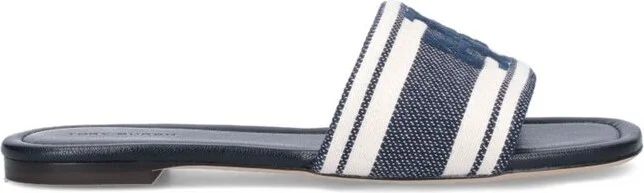 Tory Burch Logo Plaque Striped Slides