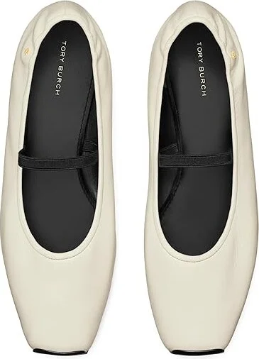 Tory Burch Mary Jane Ballet Women's Flat Shoes New Ivory/Perfect Black : 7.5 M, Leather/Nylon - Image 2