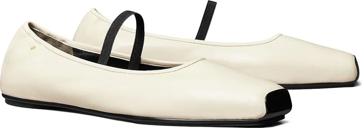 Tory Burch Mary Jane Ballet Women's Flat Shoes New Ivory/Perfect Black : 7.5 M, Leather/Nylon