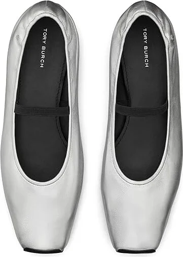 Tory Burch Mary Jane Ballet Women's Flat Shoes Silver/Perfect Black : 8 M, Leather/Nylon - Image 2