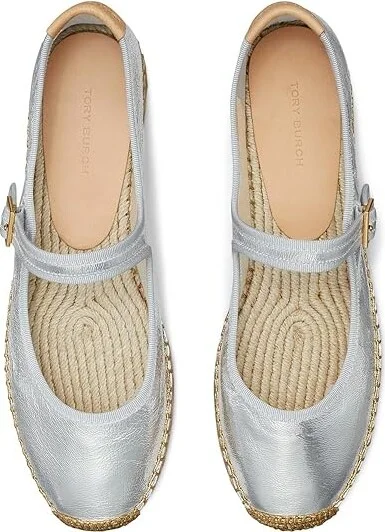 Tory Burch Mary Jane Espadrille Women's Flat Shoes Silver/Gray/Natural : 7.5 M, Leather - Image 2