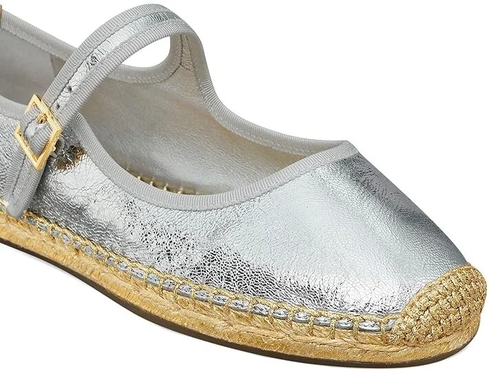 Tory Burch Mary Jane Espadrille Women's Flat Shoes Silver/Gray/Natural : 7.5 M, Leather - Image 3