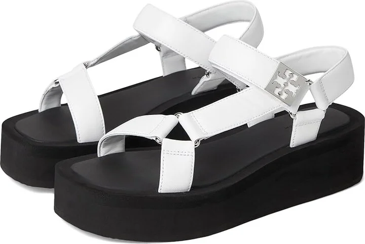 Tory Burch Mellow Platform Sandal Women's Sandals Optic White/Silver/Perfect Black : 9 M, Leather/Rubber