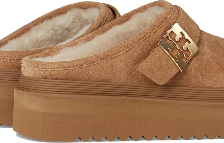 Tory Burch Mellow Shearling Platform Mule Women's Flat Shoes Light Chestnut/Gold : 9.5 M, Suede - Image 7