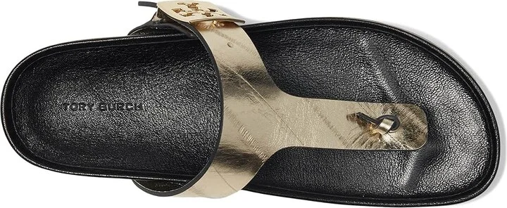 Tory Burch Mellow Thong Sandals Women's Wedge Shoes Spark Gold/Perfect Black : 6.5 M, Suede - Image 2