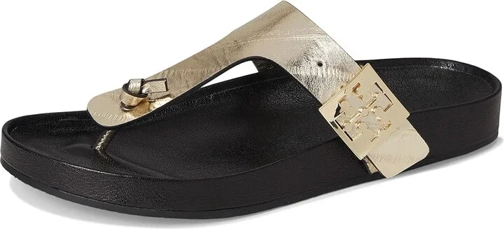 Tory Burch Mellow Thong Sandals Women's Wedge Shoes Spark Gold/Perfect Black : 6.5 M, Suede - Image 5