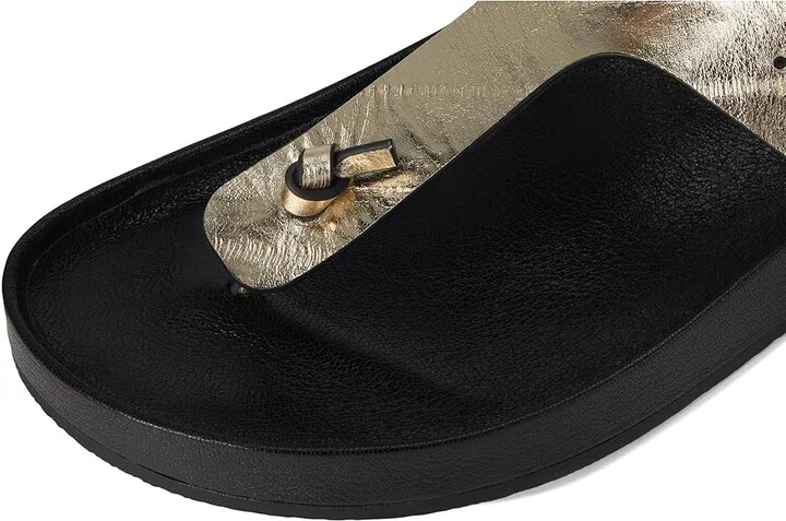 Tory Burch Mellow Thong Sandals Women's Wedge Shoes Spark Gold/Perfect Black : 6.5 M, Suede - Image 7