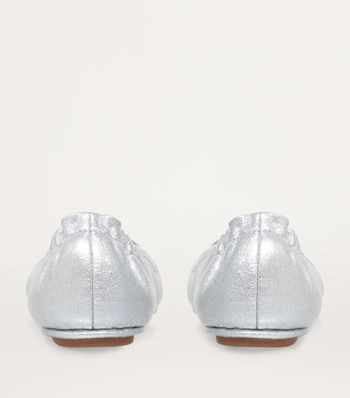 Tory Burch Metallic Leather Minnie Travel Ballet Flats - Image 2