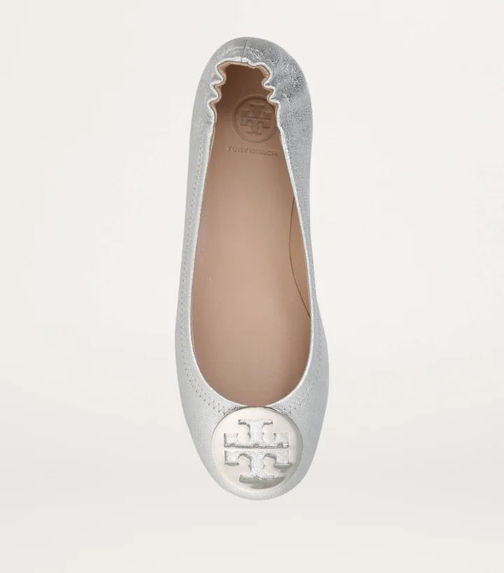 Tory Burch Metallic Leather Minnie Travel Ballet Flats - Image 3