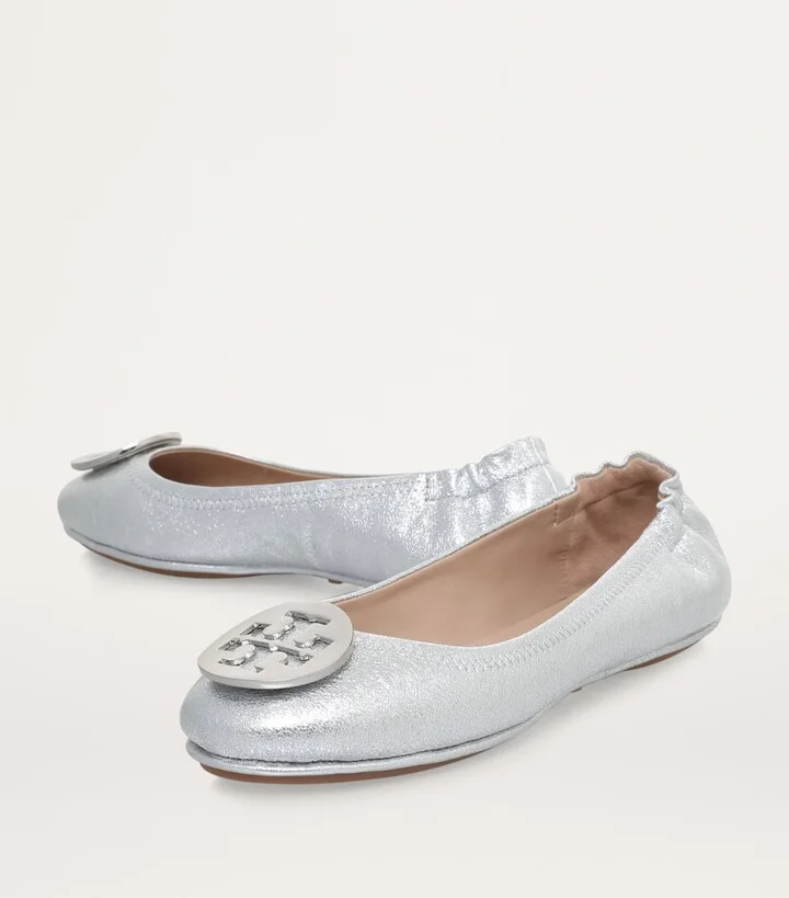 Tory Burch Metallic Leather Minnie Travel Ballet Flats - Image 4