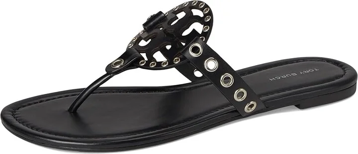 Tory Burch Miller Eyelet Sandal Women's Sandals Black/Silver : 7.5 M, Leather/Rubber - Image 5