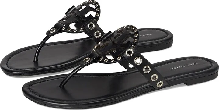 Tory Burch Miller Eyelet Sandal Women's Sandals Black/Silver : 7.5 M, Leather/Rubber