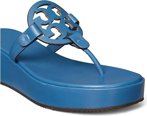 Tory Burch Miller Wedge 25 mm Women's Sandals Dark Blue Azure : 9 M, Leather - Image 3