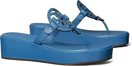 Tory Burch Miller Wedge 25 mm Women's Sandals Dark Blue Azure : 9 M, Leather