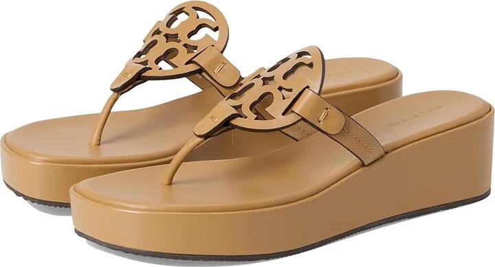 Tory Burch Miller Wedge 25 mm Women's Sandals Ginger Shortbread : 10 M, Leather