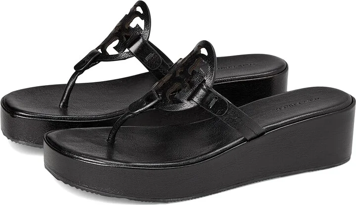 Tory Burch Miller Wedge 25 mm Women's Sandals Perfect Black : 10 M, Leather