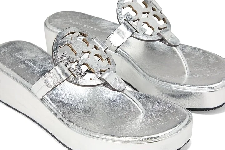 Tory Burch Miller Wedge 25 mm Women's Sandals Silver : 8.5 M, Leather - Image 7