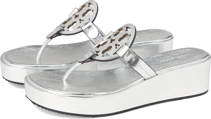 Tory Burch Miller Wedge 25 mm Women's Sandals Silver : 8.5 M, Leather