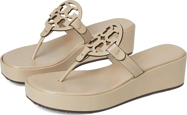 Tory Burch Miller Wedge 25Mm Women's Sandals Stone Gray : 8.5 M, Leather
