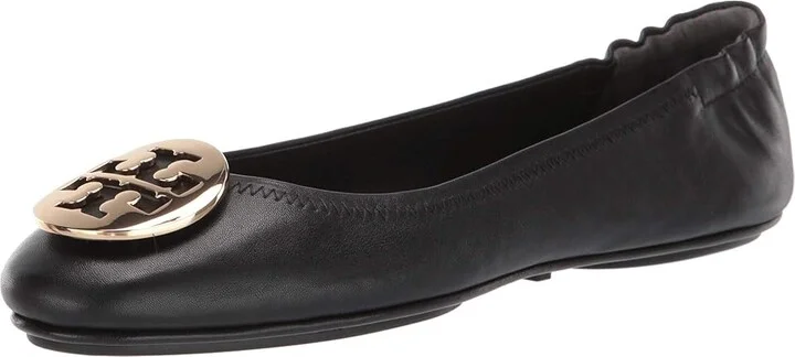 Tory Burch Minnie Travel Ballet w/ Metal Logo Women's Shoes Perfect Black/Gold : 5 M, Leather - Image 2