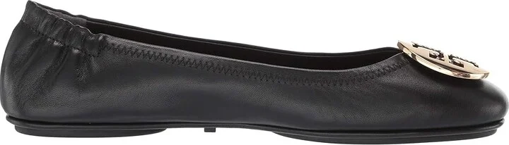 Tory Burch Minnie Travel Ballet w/ Metal Logo Women's Shoes Perfect Black/Gold : 5 M, Leather - Image 8