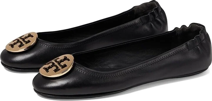 Tory Burch Minnie Travel Ballet w/ Metal Logo Women's Shoes Perfect Black/Gold : 5 M, Leather