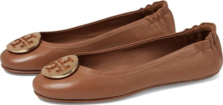 Tory Burch Minnie Travel Ballet w/ Metal Logo Women's Shoes Royal Tan/Gold : 10 M, Leather
