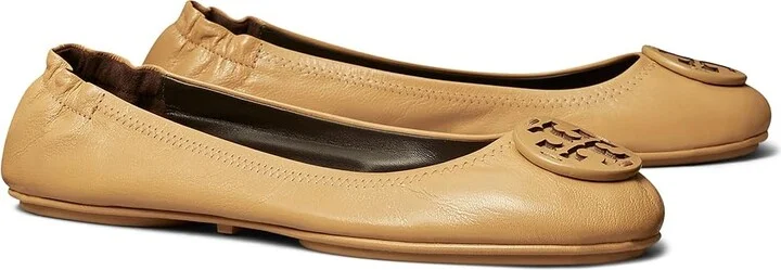 Tory Burch Minnie Travel Ballet With Leather Logo Women's Shoes Ginger Shortbread : 7 M