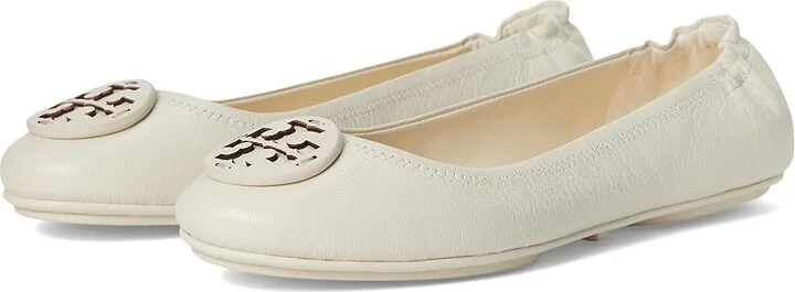 Tory Burch Minnie Travel Ballet With Leather Logo Women's Shoes Light Cream : 9.5 M