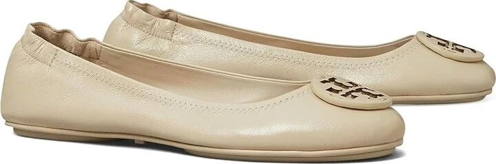 Tory Burch Minnie Travel Ballet With Leather Logo Women's Shoes Stone Gray : 5 M