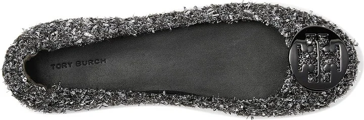 Tory Burch Minnie Travel Ballet with Metal Logo Women's Flat Shoes Silver Confetti/Gunmetal : 5.5 M, Leather/Rubber/Wool - Image 2