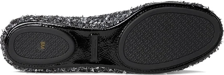 Tory Burch Minnie Travel Ballet with Metal Logo Women's Flat Shoes Silver Confetti/Gunmetal : 5.5 M, Leather/Rubber/Wool - Image 3